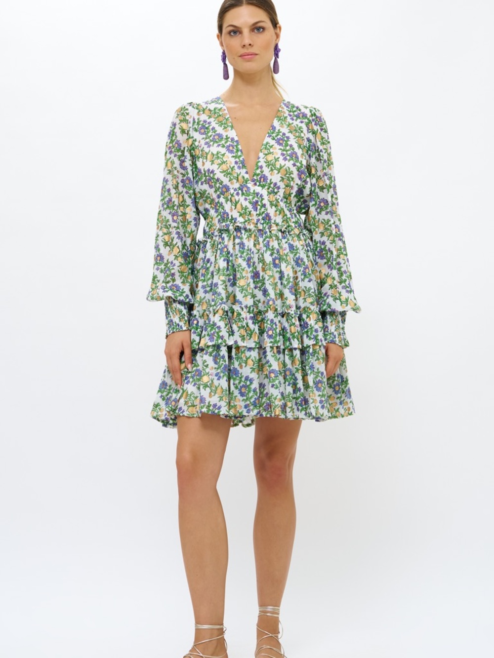 SMOCKED WAIST V-NECK MINI- LUPINA PERI